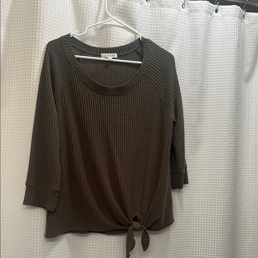 Nine Britton Olive Tie-Front Long Sleeve Top